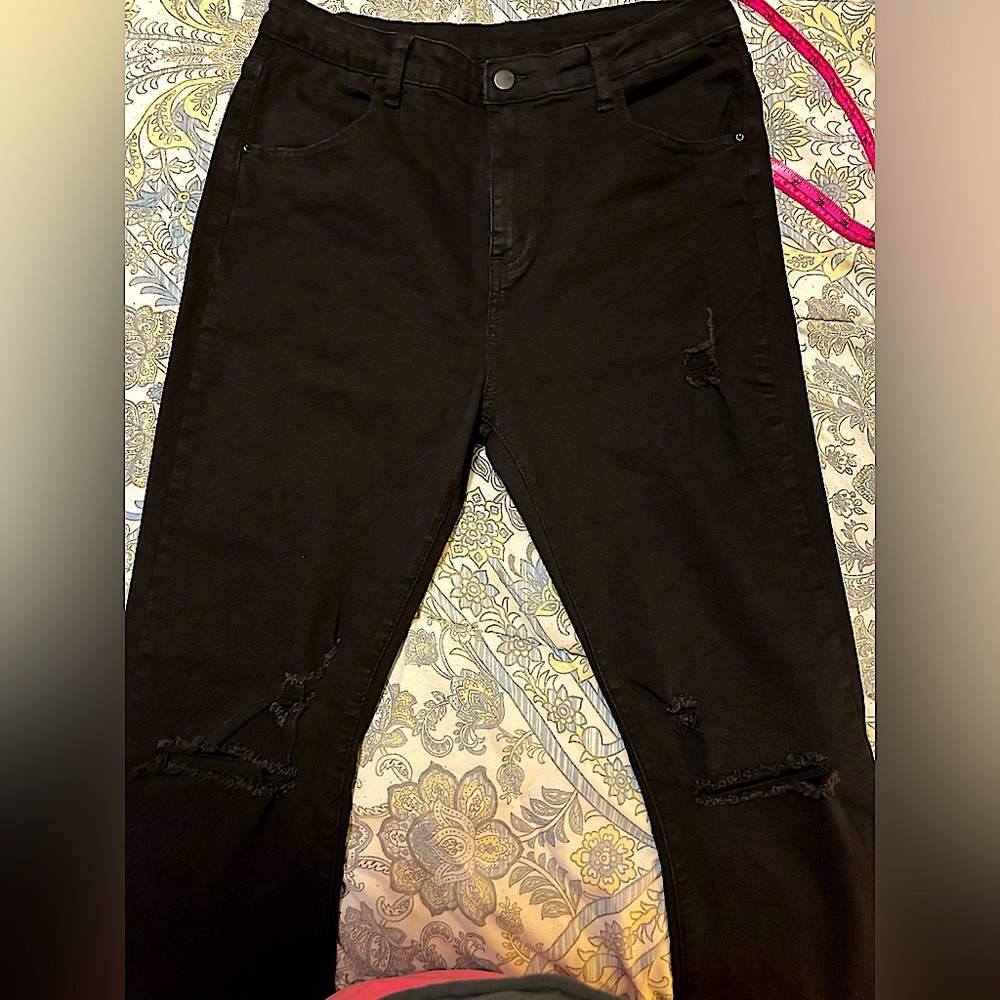 SHEIN Distressed bootcut jeans